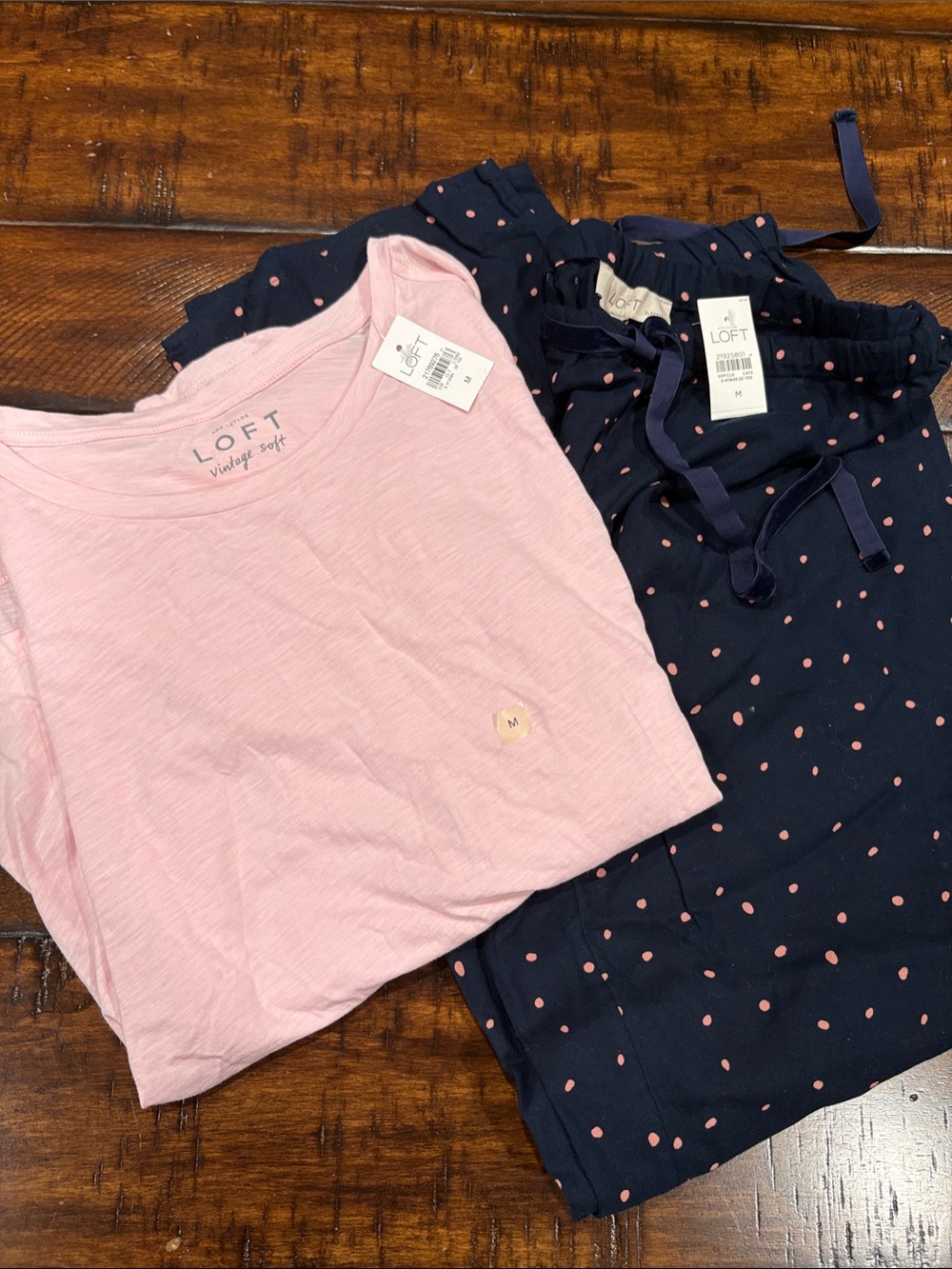 LOFT Pink Long Sleeve Top with Navy Pink Polka Dot Pajama pants